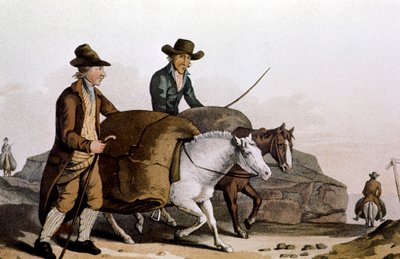 Obchodník s vlnou odvážející „kousky“ látky do Sukiennice v Leedsu na prodej, 1814 od Unbekannt