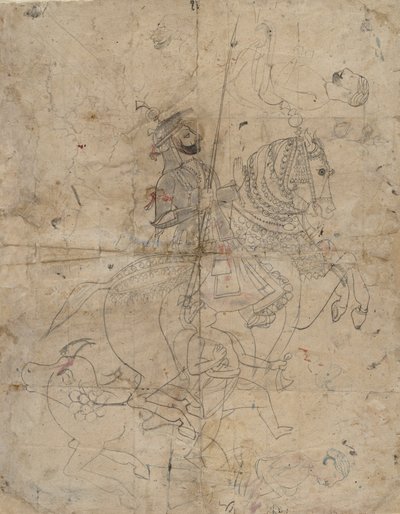 Uctívání Brijnathanji a Swamini recta, jezdecký portrét verso, K. 1800. od Unbekannt