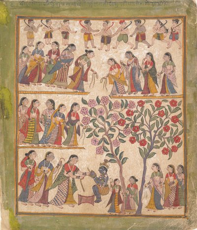 Yashoda Binds Krishnas Hands: Page from a Dispersed Bhagavata Purana Manuscript, 1640-50. od Unbekannt