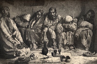 Opiové doupě ve střední Asii, ilustrace ze „Světa v rukou“, vyryl Charles Laplante († 1903), vydáno 1878 od Unbekannt Unbekannt