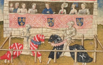 John Chalon z Anglie a Lois de Beul z Francie při turnajích, z Royal Armory Manuscript, 1448 od Unbekannt Unbekannt