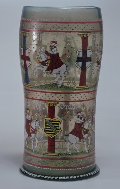 Kurfuerstenhumpen (německé volební sklo) smaltované výjevy císaře a sedmi kurfiřtů jedoucích na bílých koních, Čech, 1625 od Unbekannt Unbekannt