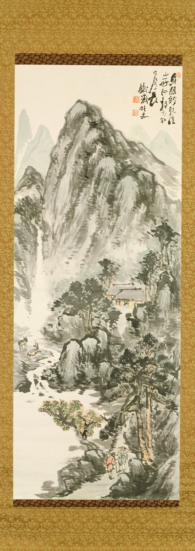 Retreat in the mountains od Tessai Tomioka (1836-1924), (barevný dřevotisk) od Unbekannt Unbekannt