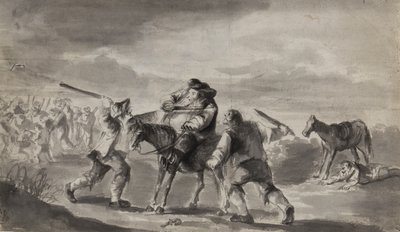 Přepadení cestovatele, možná Samuel Butler’s Hudibras, kolem roku 1790 (pero, štětec a inkoust na papíře) od Unbekannt Unbekannt