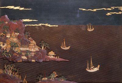 Podnos s mořskou scénou převzatý ze současného tisku, plenka, kolem 1785 (lak) od Unbekannt Unbekannt