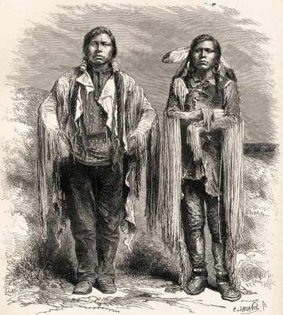 Dva indiáni kmene Ute, ilustrace z knihy "Svět v rukou", vyryl Charles Laplante (zemř. 1903), vydáno 1878 od Unbekannt Unbekannt