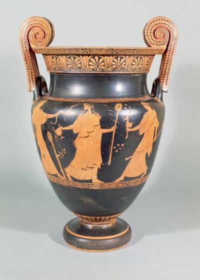 Volutní krater, dionýská scéna zobrazující rituální rozřezání divokého zvířete, Attic, 450-425 př.nl od Unbekannt Unbekannt