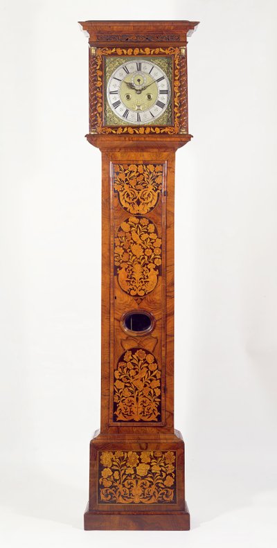 Ořechové intarzivní hodiny s dlouhým pouzdrem, James Clowes (fl.1671-89) od Unbekannt Unbekannt