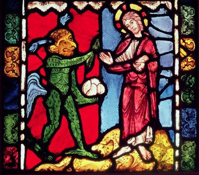 Okno z katedrály v Troyes ukazující Pokušení Krista v poušti, c.1225 od Unbekannt Unbekannt