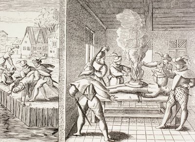 Propaganda ze 16. století ilustrující násilí Gueux proti katolíkům, z knihy „Vojenský a náboženský život ve středověku“ od Paula Lacroixe publikovaná v Londýně kolem roku 1880 od Unbekannt