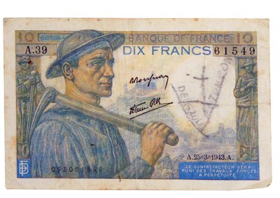 1942 10franková nóta od Unbekannter Künstler