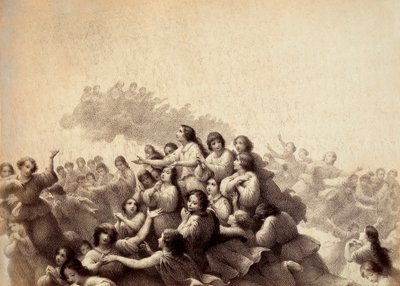 Hejno duší letí rajskou oblohou. Ilustrace z Canto III z Paradisa Božské komedie Danta Alighieriho. Dílo Francesa Scaramuzzy věnované florentskému magistrátu. od Unbekannter Künstler