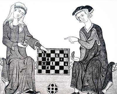 Muž a žena hrající šachy od Unbekannt