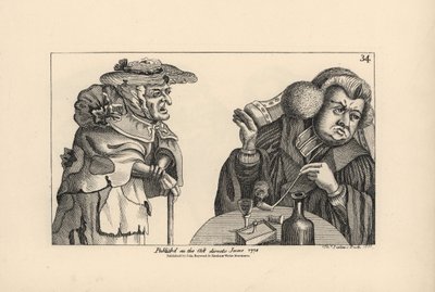 Obtloustlý bohatý farář s dýmkou a alkoholem ignoruje prosby chudé stařenky. Mědirytina Thomase Sanderse podle satirické ilustrace Timothyho Bobbina (Johna Colliera) (1708-1786) z knihy Human Passions Delineated, John Haywood, Ma od Unbekannter Künstler