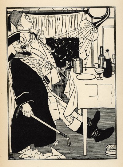 Trubka, která zamrzla, sama o sobě vydává zvuky, když se zahřeje, baví a žasne všech Ilustrace Williama Stranga (1859-1921) a JB Clarka z „Dobrodružství barona z Munchausenu (Munchhausen) od Rudolfa Ericha Raspe (1736- od Unbekannt