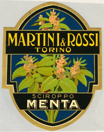 Reklamní etiketa na mátový sirup Martini e Rossi od Unbekannt