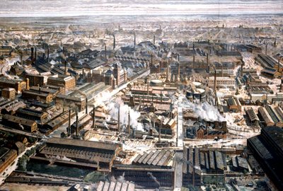 Letecký pohled na Kruppovu továrnu v Essenu, asi 1920 (rytina) od Unbekannter Künstler
