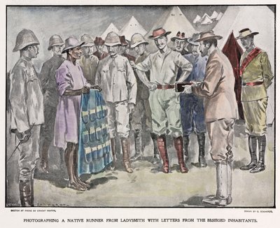 Afričan doručující dopisy britským vojákům během búrské války, c 1900 od Unbekannt