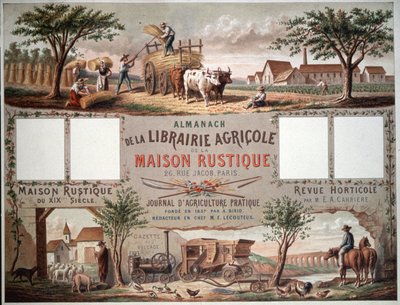 Almanach zobrazující tradiční a moderní způsoby hospodaření. cca 1870-80 (barevná litografie) od Unbekannter Künstler