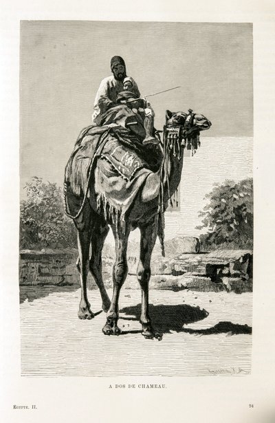 Egypťan a jeho dítě na velbloudu - Ilustrace z Atlasu Egypta od Unknown