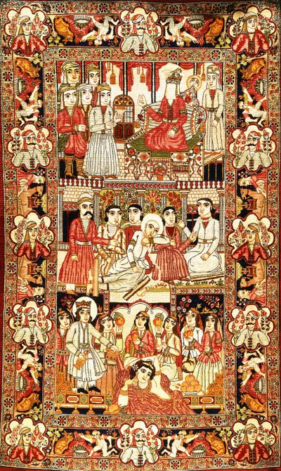 Ein antiker bildlicher Kirman-Teppich von Unbekannt