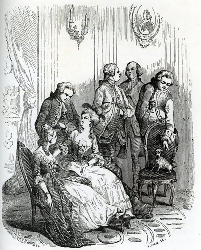 Večer na zámku Vaux-le-Vicomte v době krále Ludvíka XV (1710-1774). 19. století (rytina z knihy "Mysteres des vieux chateaux de France" od Le Francois) od Unbekannter Künstler