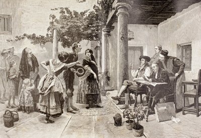 Před starostou, po malbě španělského umělce Julia Wormse, z „Ilustrovaného světa“, vydaná Barcelona od Unbekannt