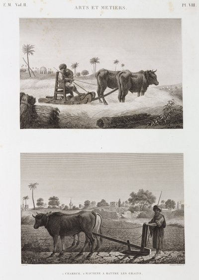 Zemědělství na orné půdě, orba Mlátička a pluh, Egypt, c 1798 od Unbekannt