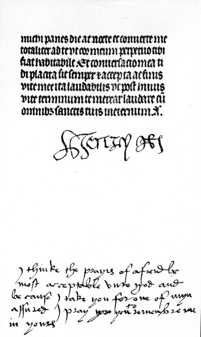 Autogram podpis krále Jindřicha VIII a nápis v ruce jeho manželky, královny Kateřiny Aragonské (pero a inkoust na pergamenu) (viz také 441029) od Unbekannt
