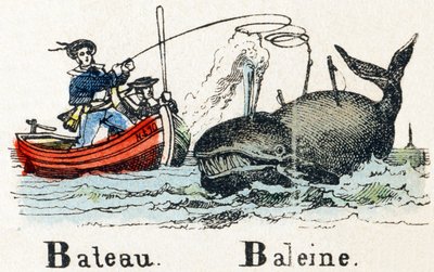 B - Velrybí loď - Abeceda - dětská zábava - Obrázek epinal, populární série c.1890 (ilustrace) od Unbekannt