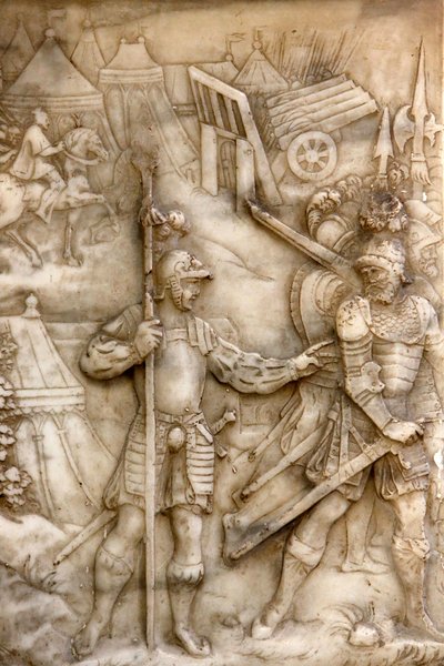 Bazilika St, Denis, Hrob Františka 1 francouzského krále a Clauda Francouzského, nízký reliéf nadace, Zobrazení obléhání Carignanu, Saint-Denis, Francie od Unbekannt