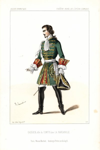 Basbarytonista Edouard Gassier v roli Hraběte v Auberově La Barcarolle, Opera Comique od Unbekannter Künstler