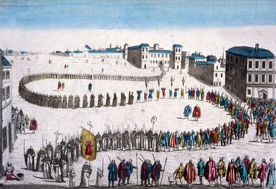 Velký průvod inkvizice v Lisabonu, francouzská rytina od Unbekannter Künstler