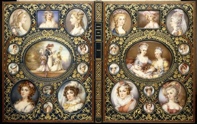 Vazba s dvaceti čtyřmi portrétními miniaturami, z knihy „French Characteristic Costumes“ od Richarda Brinsley Peake, 1816 od Unbekannt