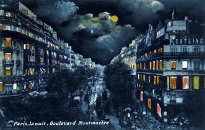 Noční bulvár Montmartre, Paříž, kolem roku 1900. od Unbekannter Künstler