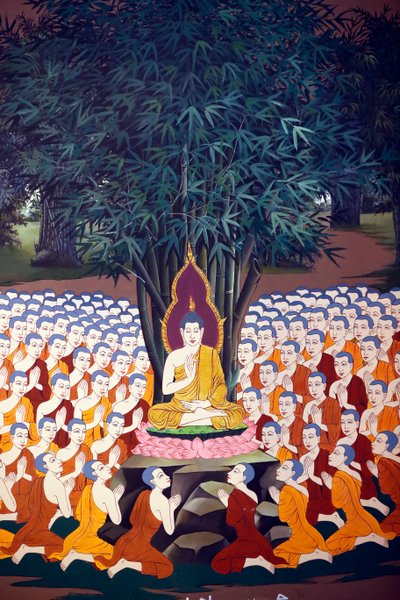 Buddha učí učedníky, nástěnná freska, chrám Wat Botum, Phnom Penh, 2022 (foto) od Unbekannter Künstler