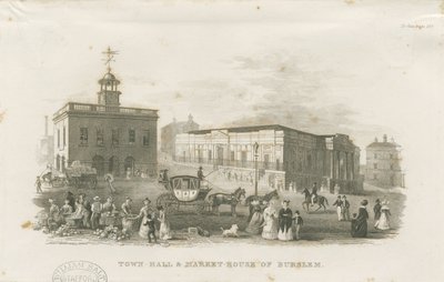 Burslem - Radnice a tržnice: rytina, nd [1836] od Unbekannt