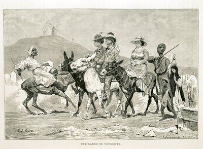 Karikatura západních turistů v Egyptě - ilustrace z Atlasu Egypta od Unknown