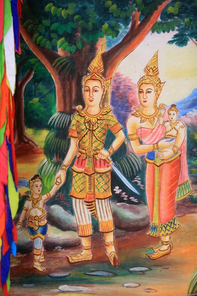 Stropní umělecká díla zobrazující život Buddhy. Chrám Wat Si Sou Mang Karam. Vieng Vang. Laos, 20151102, Vieng Vang, Laos od Unbekannt