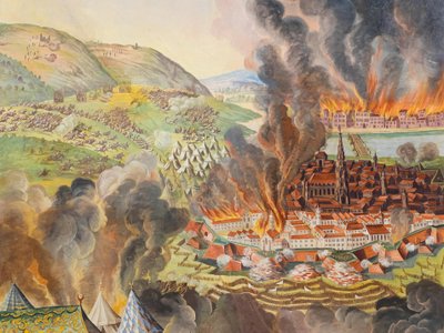 Stropní freska v boční lodi kostela sv. Kateřiny, Vyřazení Vídně z provozu v roce 1683, Mauzoleum Habsburků, Graz, Štýrsko, Rakousko, Evropa (foto) od Unbekannter Künstler