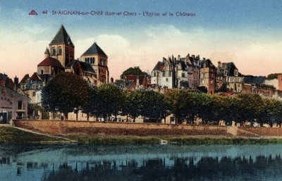Centre, Loir et Cher (41), Saint Aignan sur Cher (Saint-Aignan-sur-Cher): pohled na město s kostelem a zámkem - Pohlednice konec 19.-20. od Unbekannt