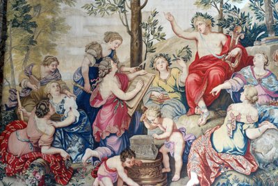 Chateau de Fontainebleau: detail, drapérie tkaná pro Ludvíka XIV. v továrně na Gobeliny z roku 1687 podle velkých obrazů Pierra Mignarda na zámku Saint Cloud pro pana Philippa Duc d