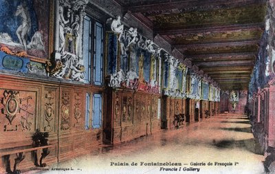 Chateau de Fontainebleau: galerie Františka I. (1494-1547) - pohlednice konec 19.-začátek 20. století od William M. Timlin