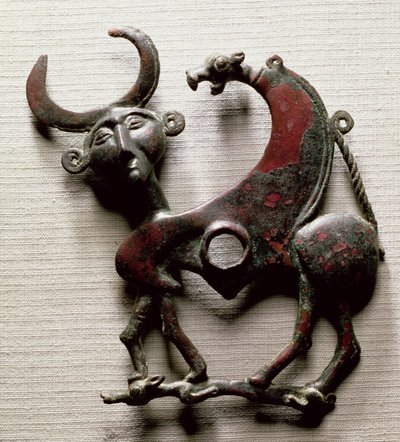 Tvář koňského udidla v podobě zvířete s lidskou hlavou, z Luristánu, západní Írán, cca 800-700 př. n. l. (bronz) od Unbekannt
