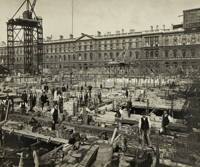 Výstavba nových vládních úřadů, Great George Street, Westminster, Londýn, 24. září 1902, Spojené království (černobílá fotografie) od Unbekannter Künstler
