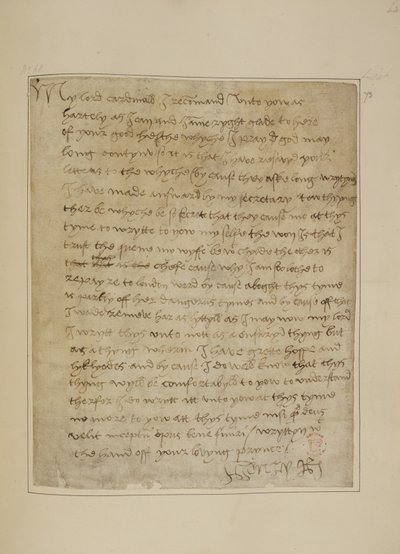 Bavlna MS Vespasian F iii fol.73 Dopis Jindřicha VIII Thomasi Wolseymu, červen 1518 (pero a inkoust na papíře) od Unbekannter Künstler