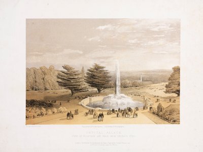 Crystal Palace, Post-Velká výstava Fontána a park z terasových schodů Crystal Palace, c 1855 od Unbekannt