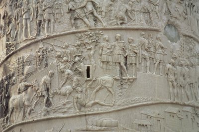 Každodenní život v římském táboře, z Trajánova sloupu, 2. století našeho letopočtu (tesaný kámen) (detail) od Unbekannt