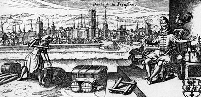 Gdaňsk - pohled na město, asi 1700 (rytina) od Unbekannter Künstler