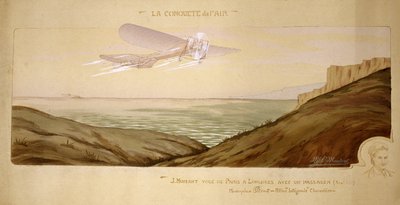 Začátek letectví: John Moisant provedl první přepravu cestujících přes kanál La Manche, 17. srpna 1910 převážel svého mechanika ve svém dvoumístném letounu Bleriot od Unbekannt